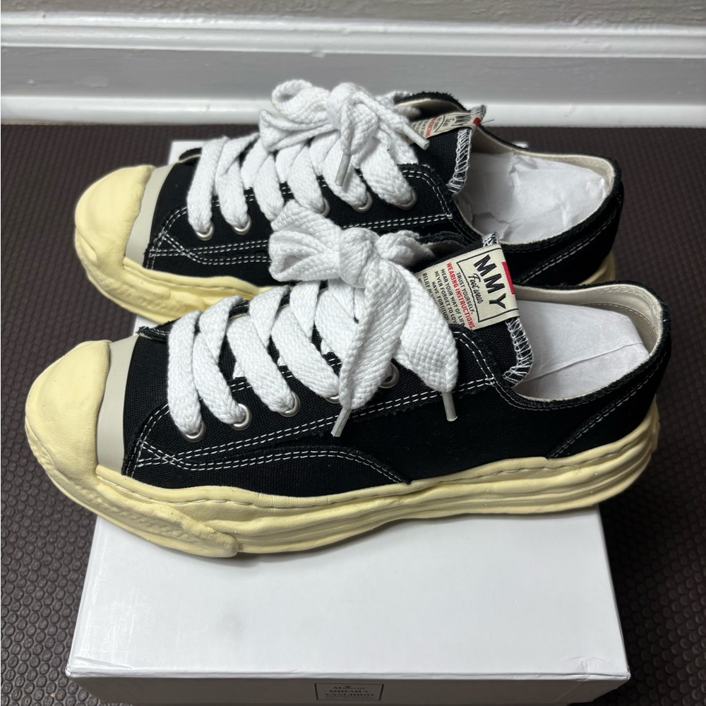 Miharayasuhiro Black Canvas Low-Top Sneakers with Cream Sole